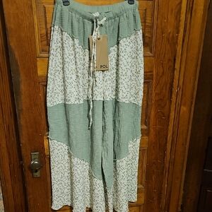 NWT POL  Sage and Cream Wide Leg Boho Pants